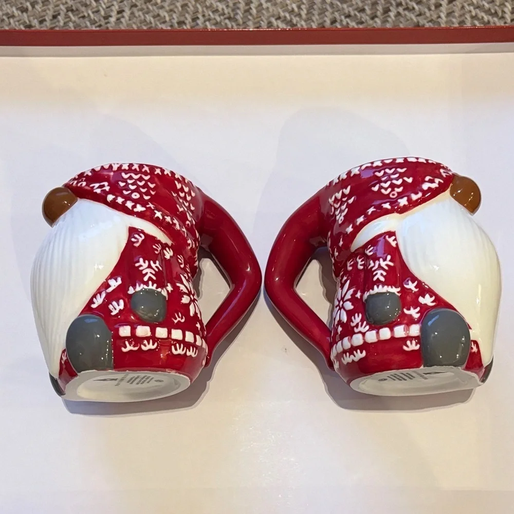 Pottery Barn Red and White Gnome Mug Set of 2